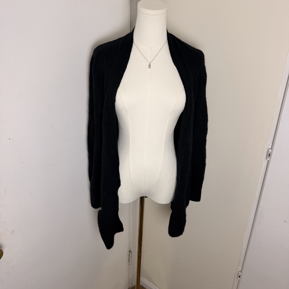 L.L.Bean 100% Cashmere Black Open Front Shawl Collar Cardigan Sweater Women's L